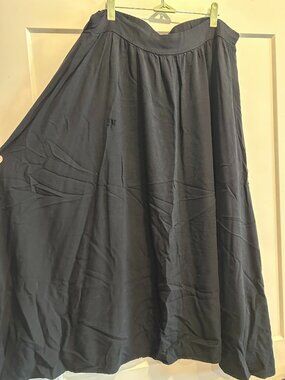Ava & Viv XXL Black Linen Blend Maxi Skirt Elastic Waist Flowy A-Line